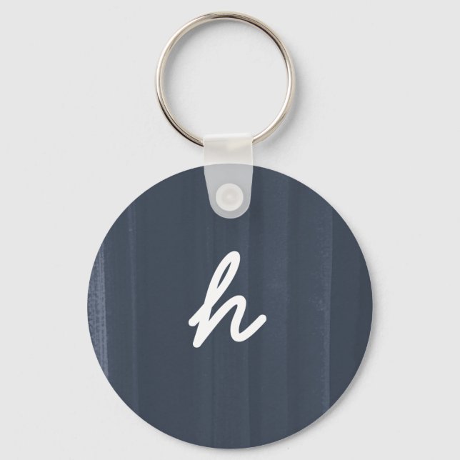 Rustic Watercolor Custom Monogram Blue Keychain (Front)