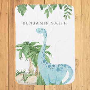 Rustic Watercolor Cute Dinosaur Personalized Name Baby Blanket