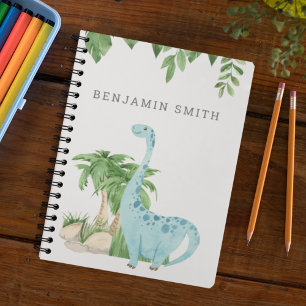 Rustic Watercolor Cute Dinosaur Personalized Name Notebook