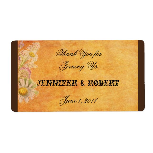 Rustic Watercolor Daisies Water Bottle Label (Front)