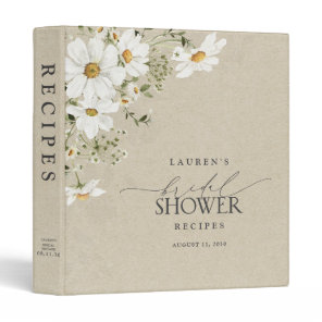 Rustic Watercolor Daisy Bridal Shower Recipe 3 Ring Binder