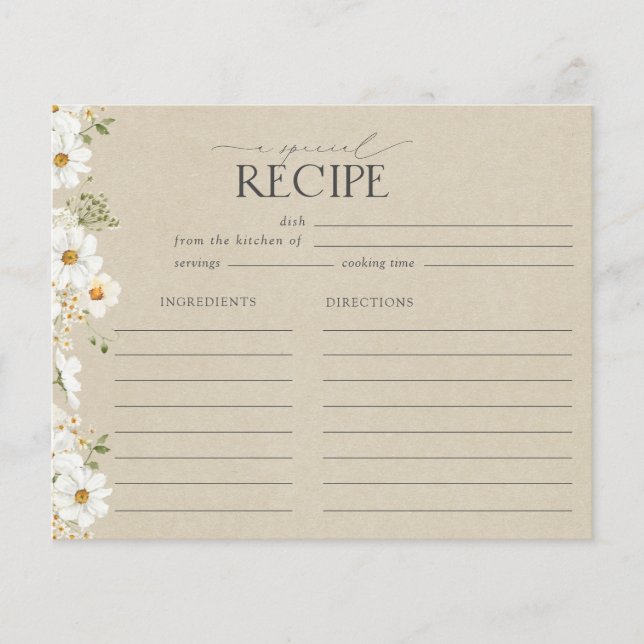 Rustic Watercolor Daisy Bridal Shower Recipe Card (Front)