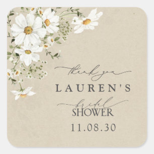 Rustic Watercolor Daisy Bridal Shower Thank You Square Sticker