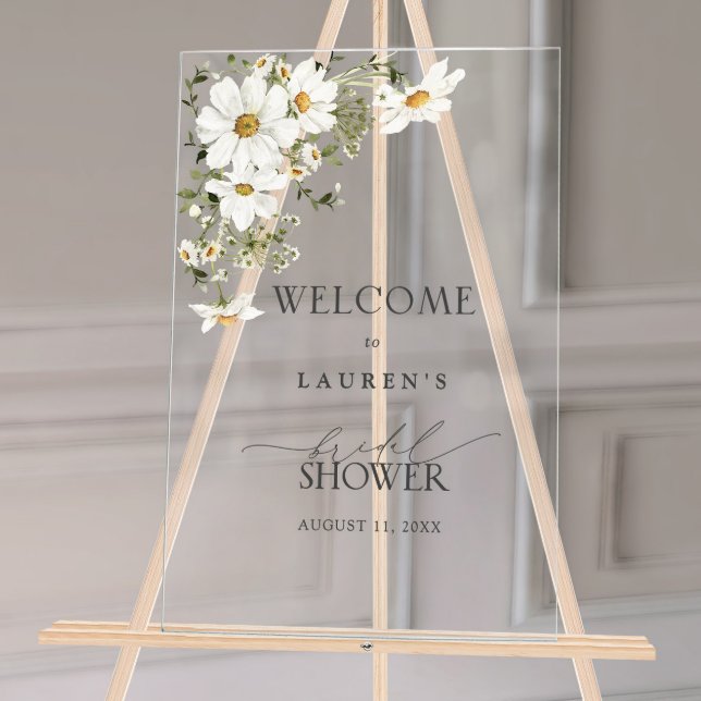Rustic Watercolor Daisy Bridal Shower Welcome Acrylic Sign (Creator Uploaded)