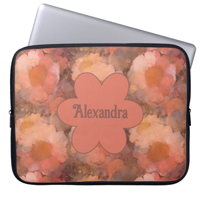 Rustic Watercolor Daisy Floral Pattern Laptop Sleeve (Front)