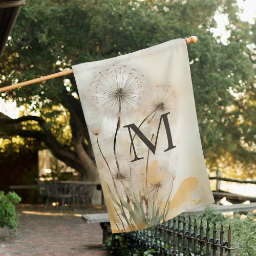 Rustic Watercolor Dandelion Monogram House Flag