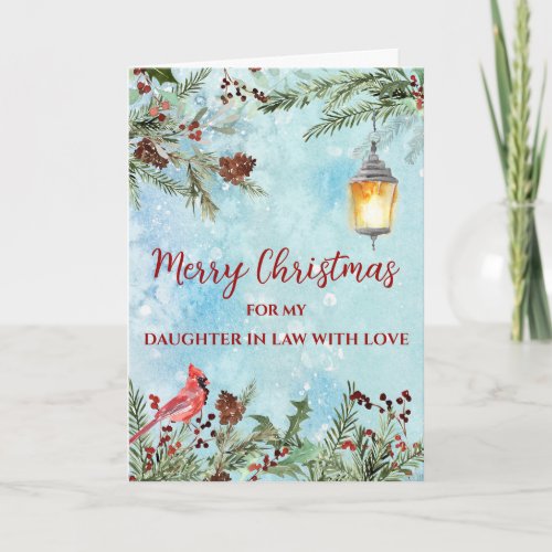 Rustic Watercolor Daughter in Law Merry Christmas Card
