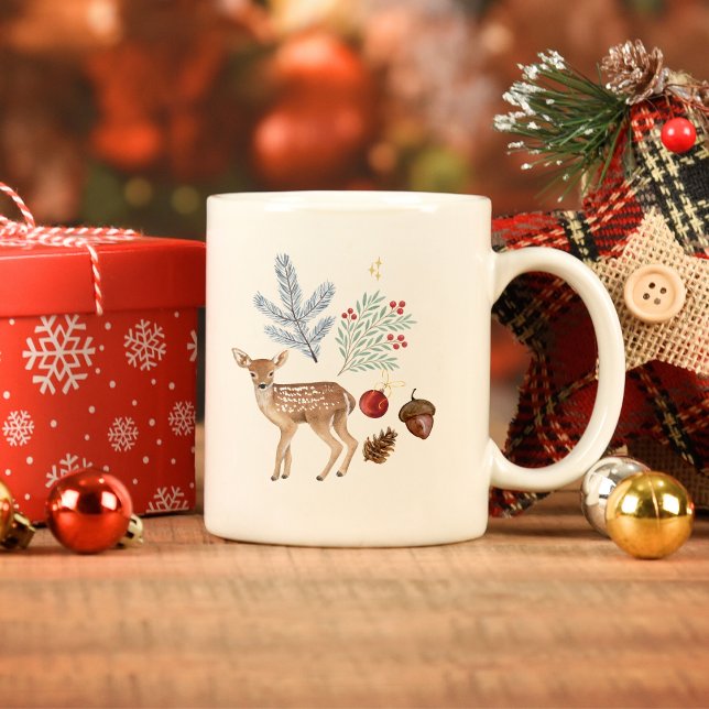Rustic Watercolor Deer and Botanicals Christmas Giant Coffee Mug (Creator Uploaded)