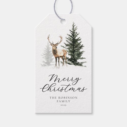 Rustic Watercolor Deer Christmas Gift Tag