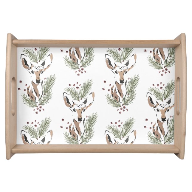 Rustic Watercolor Deer Christmas Holiday Serving Tray (Front)