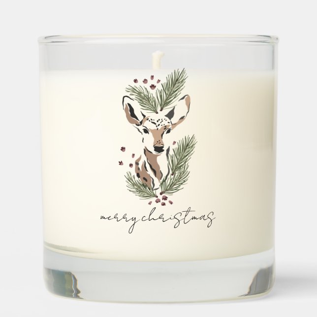 Rustic Watercolor Deer Holiday Glow Scented Candle (Front)