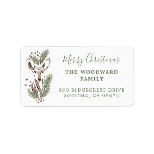 Rustic Watercolor Deer Holiday Return Address Label