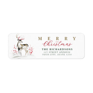 Rustic Watercolor Deer Return Address Christmas Label