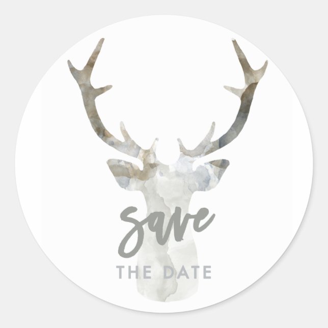 RUSTIC WATERCOLOR DEER | SAVE THE DATE STICKER (Front)