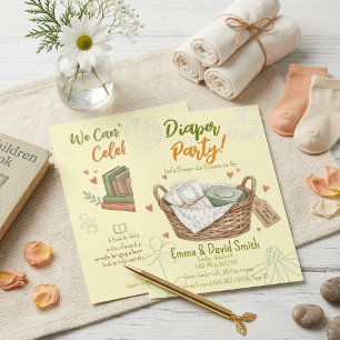 Rustic Watercolor Diaper Party and Book for Baby Invitation