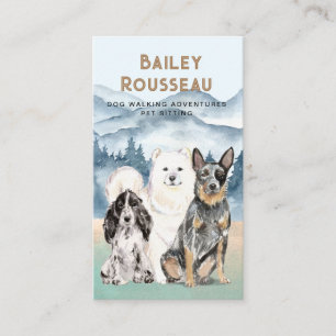 Rustic Watercolor Dog Walker Adventures Pet Sitter Business Card