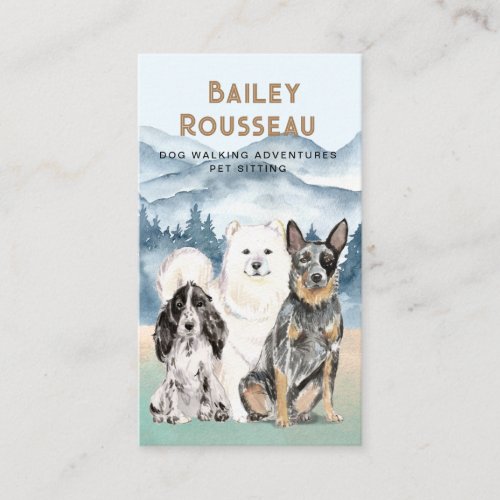 Rustic Watercolor Dog Walker Adventures Pet Sitter Business Card