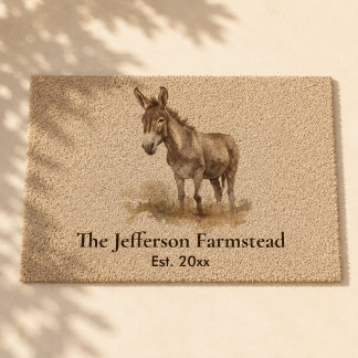 Rustic Watercolor Donkey Country Farmstead Fiber Doormat