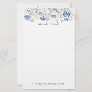 Rustic Watercolor Dusty Blue Hydrangeas Floral Stationery