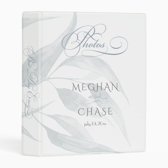 Rustic Watercolor Dusty Blue Leaves Mini Binder (Front/Spine)