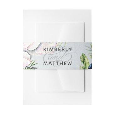 Rustic Watercolor Dusty Blue Nature Floral Wedding Invitation Belly Band