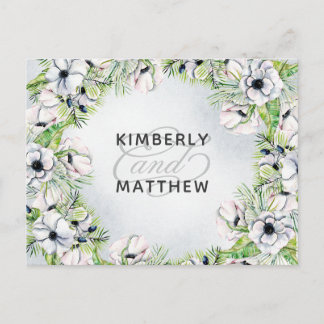 Rustic Watercolor Dusty Blue Nature Floral Wedding Invitation Postcard