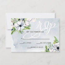 Rustic Watercolor Dusty Blue Nature Floral Wedding RSVP Card