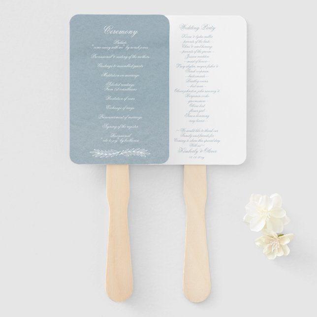 Rustic Watercolor Dusty Blue Nature Leafy Wedding Hand Fan (Front and Back)