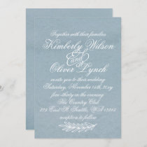 Rustic Watercolor Dusty Blue Nature Leafy Wedding Invitation