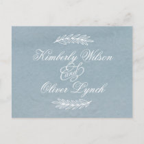 Rustic Watercolor Dusty Blue Nature Leafy Wedding Invitation Postcard