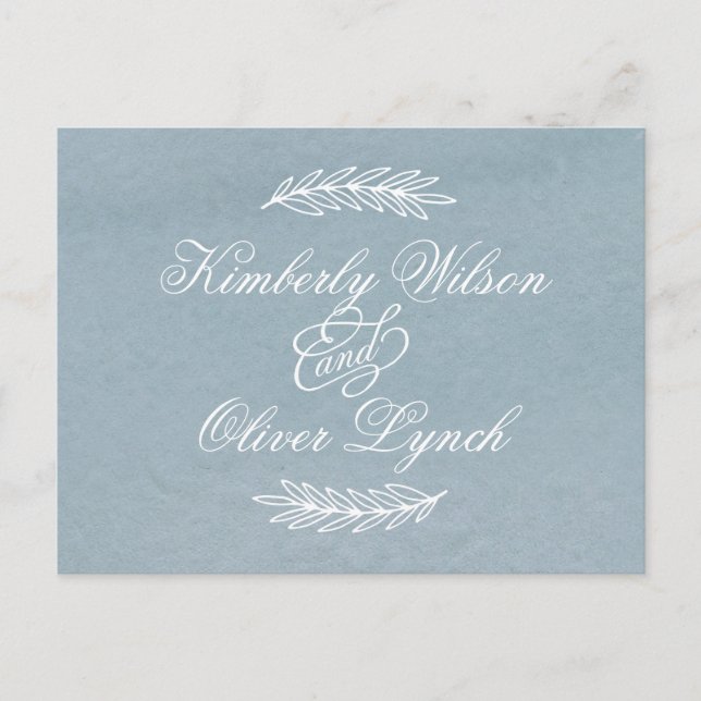 Rustic Watercolor Dusty Blue Nature Leafy Wedding Invitation Postcard (Front)