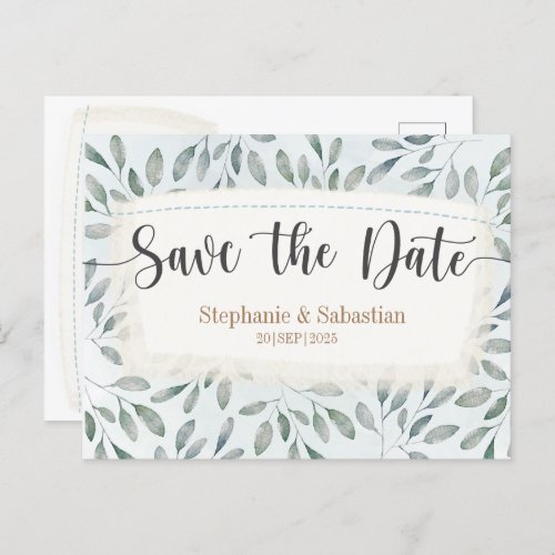 Rustic Watercolor Dusty Blue Save the Date Announcement Postcard