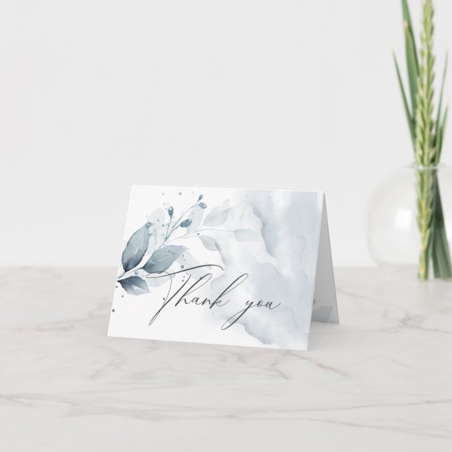 Rustic Watercolor Dusty Blue Thank You  Card (Front)