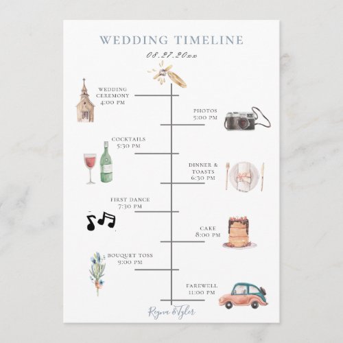 Rustic Watercolor Dusty Blue Wedding Timeline Program