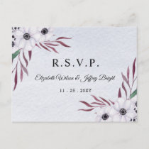 Rustic Watercolor Dusty Blue White Floral RSVP Invitation Postcard