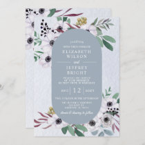 Rustic Watercolor Dusty Blue White Floral Wedding Invitation