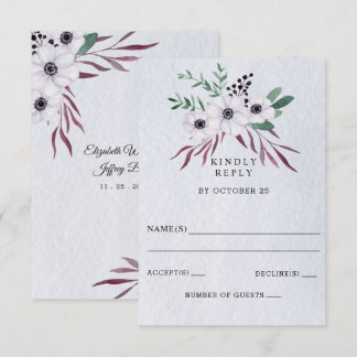 Rustic Watercolor Dusty Blue White Floral Wedding RSVP Card