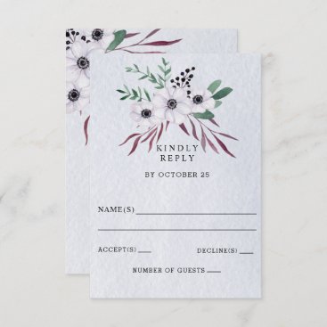 Rustic Watercolor Dusty Blue White Floral Wedding  RSVP Card
