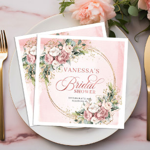 Rustic Watercolor Dusty Pink Floral Bridal Shower  Paper Dinner Napkins