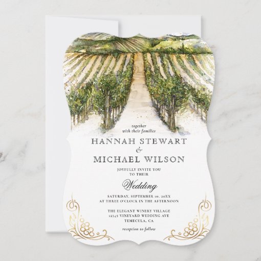 Rustic Watercolor Elegant Vineyard Wedding Invitation | Zazzle