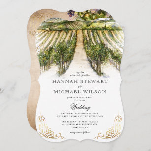 Rustic Watercolor Elegant Vineyard Wedding Invitation