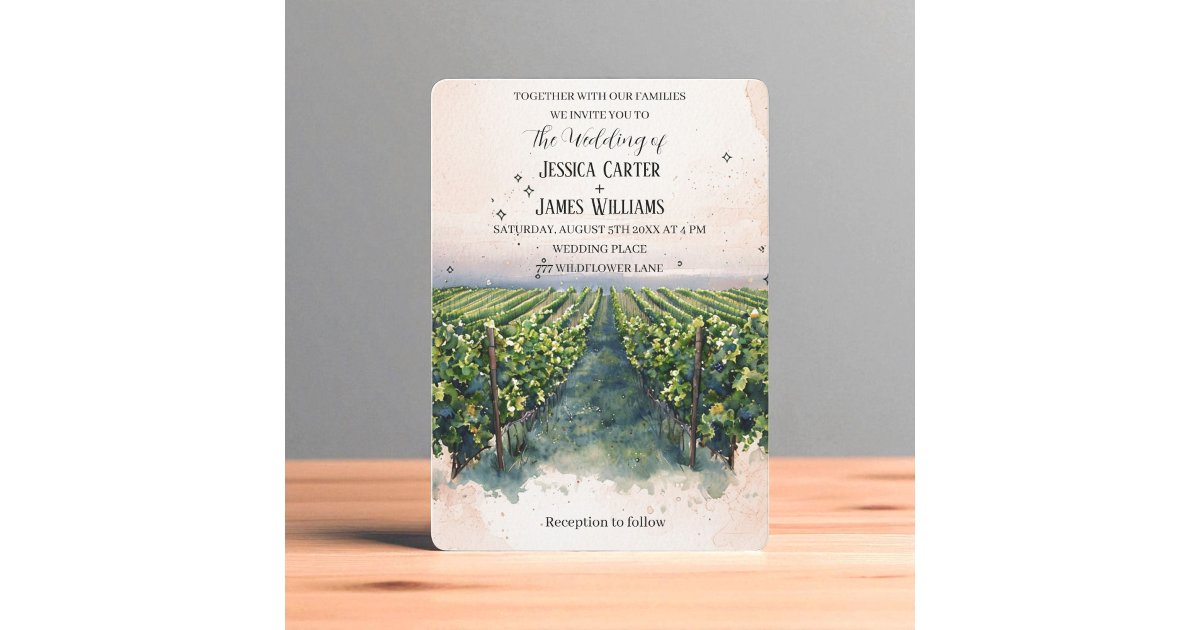 Rustic Watercolor Elegant Vineyard Wedding Invitation | Zazzle