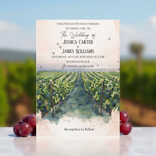 Rustic Watercolor Elegant Vineyard Wedding Invitation