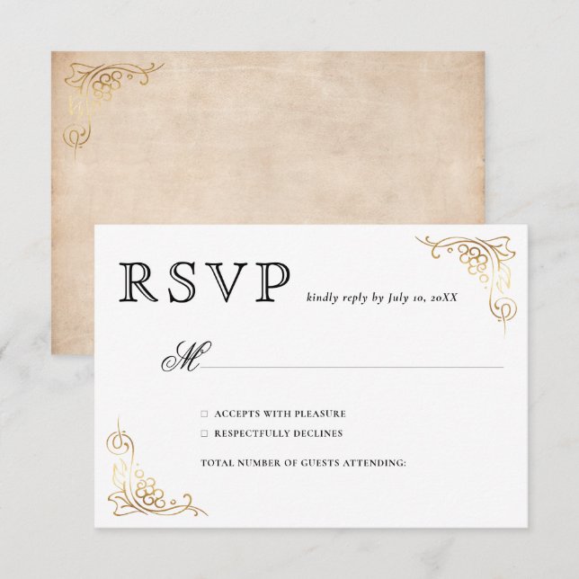 Rustic Watercolor Elegant Vineyard Wedding RSVP Card (Front/Back)