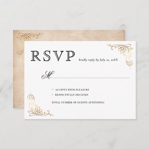 Rustic Watercolor Elegant Vineyard Wedding RSVP Card