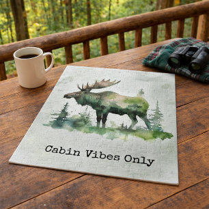  Rustic Watercolor Elk Personalized Family Forest Jigsaw Puzzle
