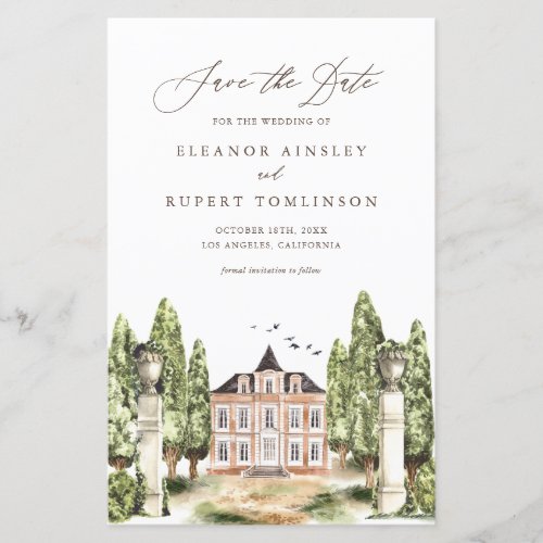 Rustic Watercolor English Manor Save the Date Card
