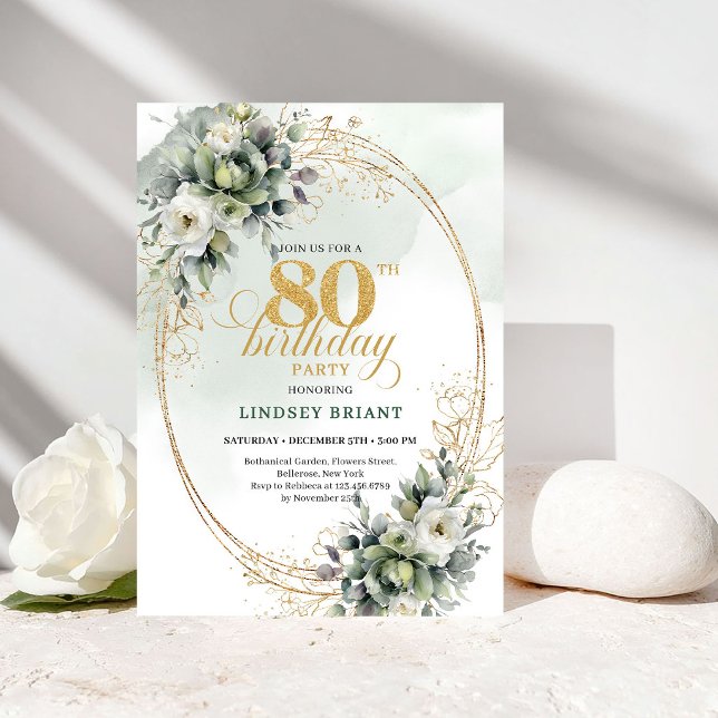 Rustic Watercolor Eucalyptus 80th Birthday Card (Rustic Watercolor Eucalyptus 80th Birthday Card)