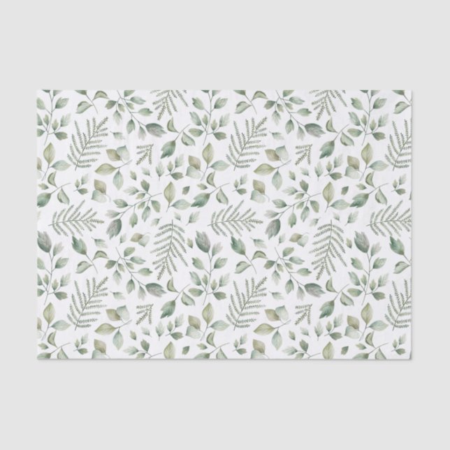 Rustic Watercolor Eucalyptus and Ferns Pattern Tissue Paper (Front)