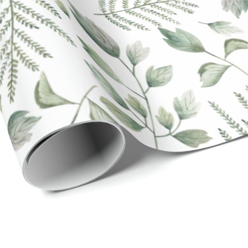 Rustic Watercolor Eucalyptus and Ferns Pattern Wrapping Paper